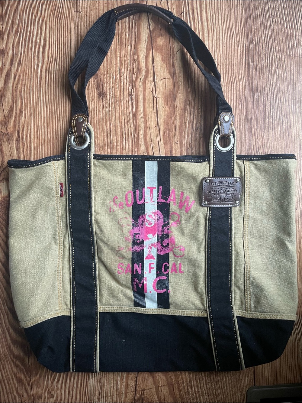 Vintage Levi's Khaki, Black & Pink Canvas Tote